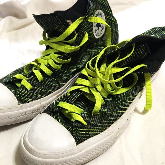Converse Chuck Taylor 2 Neon Green and Black High Top Sneakers - Picture 1 of 11